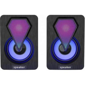 Resim Torima Işıklı Bilgisayar Hoparlörü 1+1 Ses Sistemi 3.5mm Jack Girişli Multimedia USB Speaker D-04 