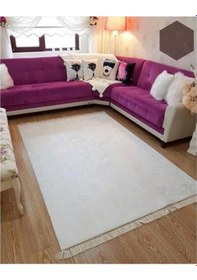 Resim Beyaz Kaymaz Tabanlı Yıkanabilir Halı Kilim Yolluk Beyaz 