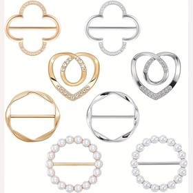 Resim 8 parça eşarp klipsi, şık tişört yaka iğneleri, kadın giyimi köşe bağları için uygun, yuvarlak eşarp düğme tokaları, bol kesim şal ve kazaklar için eşarp tutucular 