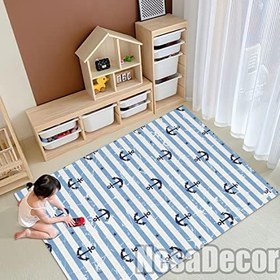 Resim Gemici Çapa Desenli Çocuk Odası Halısı Kaymaz Taban Yıkanabilir Denizci Halı (160 x 160 (Kare)) 