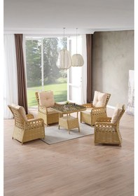 Resim Duru 4 Kişilik Rattan Bahçe Balkon Mutfak Masa Takımı Cappuccino 