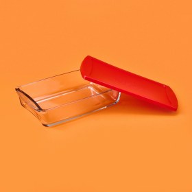 Resim Paşabahçe Kapaklı Dikdörtgen Borcam - Şeffaf / Kırmızı - 1320 ml 