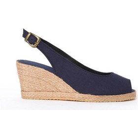 Resim Gerçek Elişi Burnu Açık Arkası Bantlı Dolgu Topuk Lacivert Keten Hasır Espadril Handmade Lacivert 