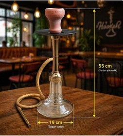 Resim Gold Cam Nargile Takımı 55 Cm Modern Tasarım, Kalın Cam Şişe, Şık Hortumlu Nargile Seti 