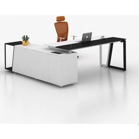 Resim Dila Siyah Beyaz Metal Yönetici Çalışma Masası 200x180 