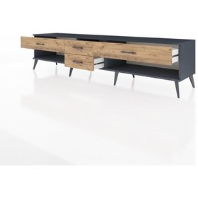 Resim Hyperion Tv Ünitesi 4 Çekmeceli 220x44x51 Antrasit-aytaşı/çam Aytası/atlas Çam - Antrasıt 