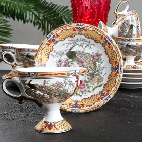 Resim Kosova Ayaklı Porselen Sarı Fincan Seti 6'lı Çok Renkli 