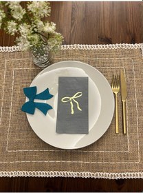 Resim Gold Yaldızlı Gri Fiyonk Baskılı Garson Katlama Peçete 16 Adet 