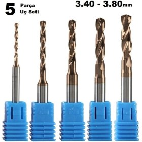 Resim Depolife Kalıpçı Taşlama Delme Cnc Router Karbür Uç Seti 3.40MM - 3.80MM Çap Carbide Matkap Ucu 5 Parça Set 