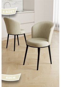 Resim Canisa Risa Serisi 4 Adet Krem Mutfak Sandalyesi Siyah Metal Ayak 1.sınıf Babyface Kumaş Krem Sandalye Ayaklar Siyah 