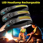Resim A COB Baş Feneri, LED Sensörlü Ön Işık, USB Şarj Edilebilir Baş Feneri, Açık Hava Kampı, Hafif Balıkçılık Baş Feneri, Eller Serbest Mavi Işık ve Baş Feneri, Kamp ve Yürüyüş Ekipmanları İçin İdeal. 