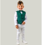 Resim Modavals Kardeş Kombin Yelekli Papyonlu Erkek Çocuk Takım -Yeşil 