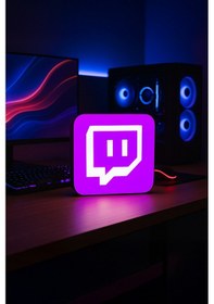 Resim Twitch Logo Tasarımlı Gece Lambası Dekoratif Aydınlatma Beyaz Çok Renkli 