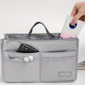 Resim Çift Fermuarlı, Büyük Kapasiteli Polyester Düzenleyici Çanta, Seyahat İçin Kozmetik Çantası İle Çok Fonksiyonlu ve Taşınabilir Depolama Tote 