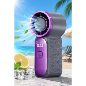 Resim Glr FS-24 Koyu Mor Şarj Edilebilir Mini El Fanı Yüksek Hızlı Taşınabilir Cep Vantilatörü 
