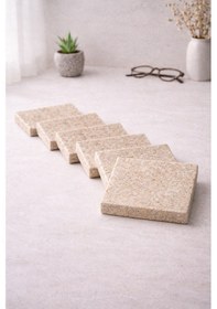 Resim Doğal Traverten Mermer Bardak Altlığı 6 Lı Set El Yapımı Premium Kahve & Çay Altlığı Diğer 