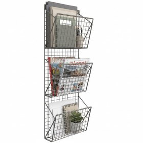 Resim GO DEKOR Metalik Gri Tel YENİ 3 Gözlü Dergilik/Kitaplık/Gazetelik 90X30 