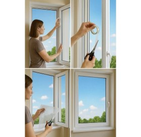 Resim 130X150 + 5 cm Hazır Pencere Sinekliği 4 mt Bant Hediye Tak Çıkar Tül Cırt Bantlı Çift Kanat 