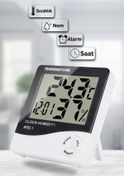 Resim Dijital Oda Termometre Sıcaklık Ve Nem Ölçer Masa Saati Alarm Pil Dahil 
