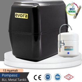 Resim Evora 13 Aşamalı 8L Siyah Kapalı Oval Kasa Pompasız Su Arıtma Cihazı 
