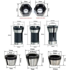 Resim Youtek 8 Parça Karbon Çelik Traş Makinesi Uç Parçaları - 6mm, 1/4", 8mm Dönüştürme Bağlantıları, Hassas Tasarım, Kolay Kurulum 