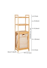 Resim "çok Amaçlı Bambu Raflı Kirli Çamaşır Sepeti - Banyo Ve Çamaşır Odası Düzenleyici" Kahverengi 