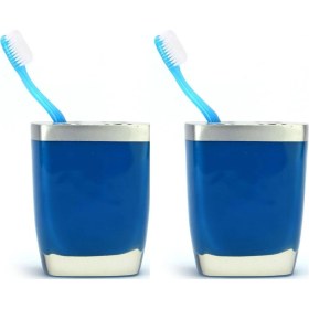 Resim 2 Adet Diş Fırçalık Gri Mavi Poliresin 8x4x11cm Banyo Seti Çok Renkli 