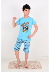 Resim Vitmo erkek çocuk kapri pijama takımı born to skate turkuaz 