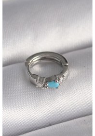 Resim Taşveoyunatölyesi 316l Çelik Gümüş Renk Zirkon Taşlı Mavi Boncuk Detay Tragus Piercing Tg27pr1325 Çok Renkli 