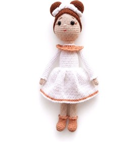 Resim MİNOHOUSE Amigurumi Beyaz Elbiseli Şirin Bebek Organik Oyuncak 