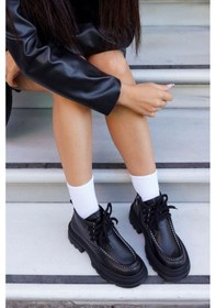 Resim Gabriela Siyah Deri Siyah Tabanlı Kadın Bot-siyah Deri Siyah 