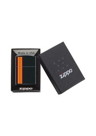 Resim Zippo Sarı Kırmızı Çizgili Dizayn Çakmak Siyah 