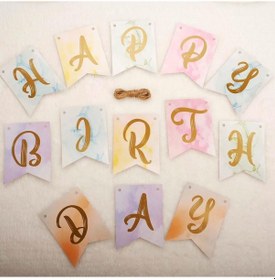 Resim Makaron Zemin Happy Birthday Gold Banner 