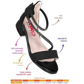 Resim Kiko Kids Yada Kum Simli Kız Bebek 2 Cm Topuklu Sandalet Abiye Ayakkabı Siyah Siyah 