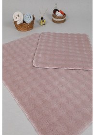Resim Modern Bubble Yıkanabilir Kaymaz Peluş Banyo Paspası Halısı 2'li Klozet Takımı 50x80-50x40cm Pembe 