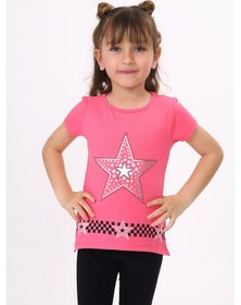 Resim Toontoy Kids Toontoy Kız Çocuk T-shirt Yıldız Baskı Fuşya 