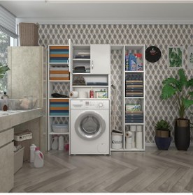 Resim Kenzlife Çamaşır Makinesi Dolabı Hayzummegamdf Byz 180 156 55 % 100 Mdf Full Mdf Banyo Kiler Çift Kapaklı Arkalıklı Çok Renkli 