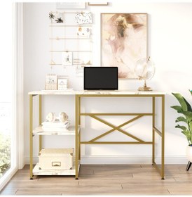 Resim Robin Home Atlantis Gold Metal Çalışma Masası Raflı 120cm 