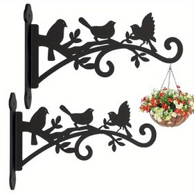 Resim 2 adet Siyah Metal Bitki Askısı 3 Kuş ve Yaprak Tasarımı ile - Ağır Hizmet Tipi, Kolay Kurulum, Pil Gerektirmez - Dış Mekan Çiçek Sepetleri, Kuş Besleyicileri ve Güneş Işıkları için İdeal, Dekoratif saç tokası | Zarif Tasarım | Dayanıklı Metal 