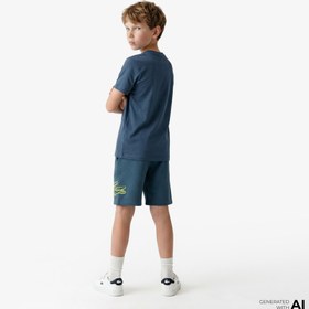 Resim Lacoste Çocuk Bisiklet Yaka Baskılı Lacivert T-Shirt 
