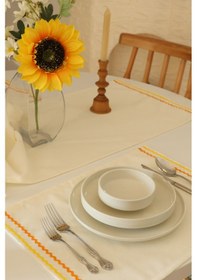 Resim Yakacihome Ziggy 5 Parça 4 Parça Amerikan Servis & 1 Parça Runner Duck Keten Yıkanabilir Leke Tutmaz Set Krem 