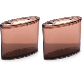 Resim 2 Adet Diş Fırçalık Oval Kahverengi Akrilik 13x5x10cm Banyo Seti Çok Renkli 