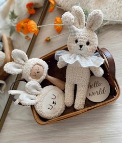 Resim Amigurumi Yumoş Tavşanım Bebek Seti - 3 Parça Deluxe Bebek Seti 