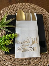 Resim Gold Yaldızlı Beyaz Hoş Geldin Ya Şehri Ramazan Cepli Aır Touch Peçete 12 lı 40x40 