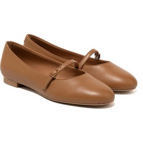 Resim Tan Babet Kadın 70p5 Frau Leather Ballet Flats With Strap Acı Kahverengi 