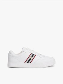Resim Tommy Hilfiger TH Dokuma Şeritli Düz Taban Kadın Beyaz Sneaker FW0FW09001YBS 