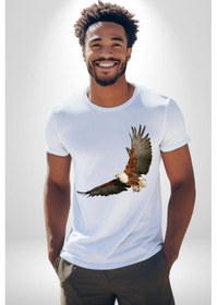 Resim Kartal Özgürlük Unisex Unisex Beyaz Organik Baskılı T-shirt Penye Yüksek Kalite Beyaz 