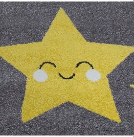 Resim Sevimli Yıldız Desenli Soft Çocuk Odası Halısı Gri Sarı Renkli Sarı 