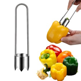 Resim 1pc Paslanmaz Çelik Meyve ve Sebze Çekirdek Çıkarıcı, Kırmızı Biber Tohum Çıkarıcı, Evrensel Mutfak Aleti Elma, Armut, Domates, Biber için - Dayanıklı ve Kullanımı Kolay 