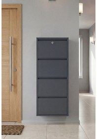 Resim Kilitli Dörtlü 4'lü Metal Ayakkabılık Antrasit Yedek Anahtarlı Antrasit 